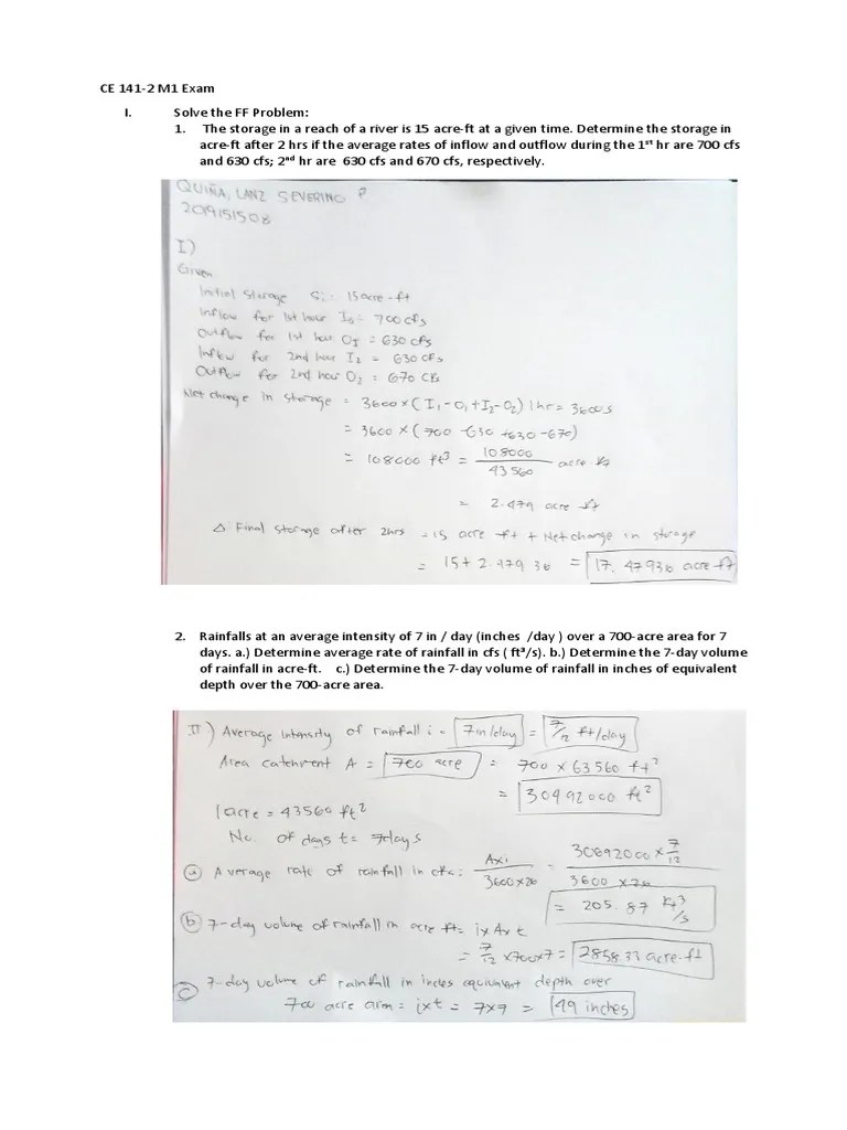 Quina Ce141-2 Exam#1 | PDF | Precipitation | Drainage Basin