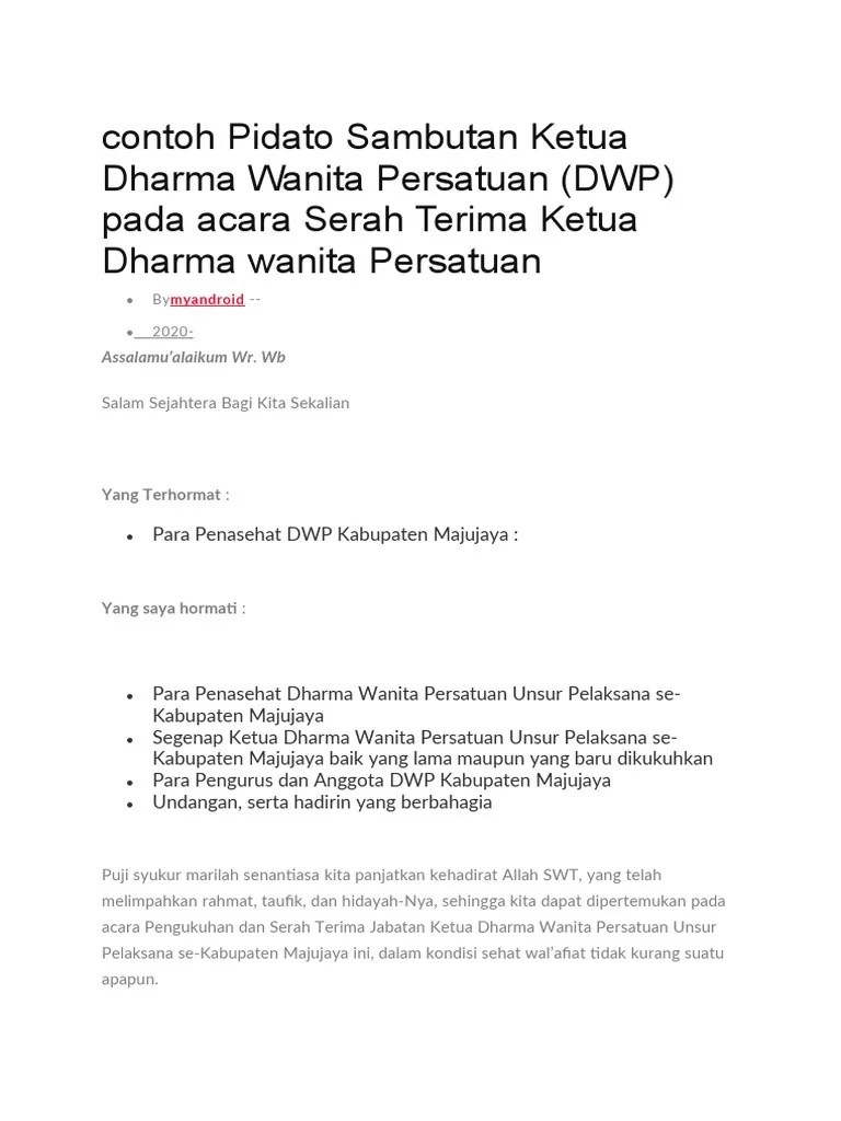 Contoh pidato sambutan ketua dharma wanita persatuan