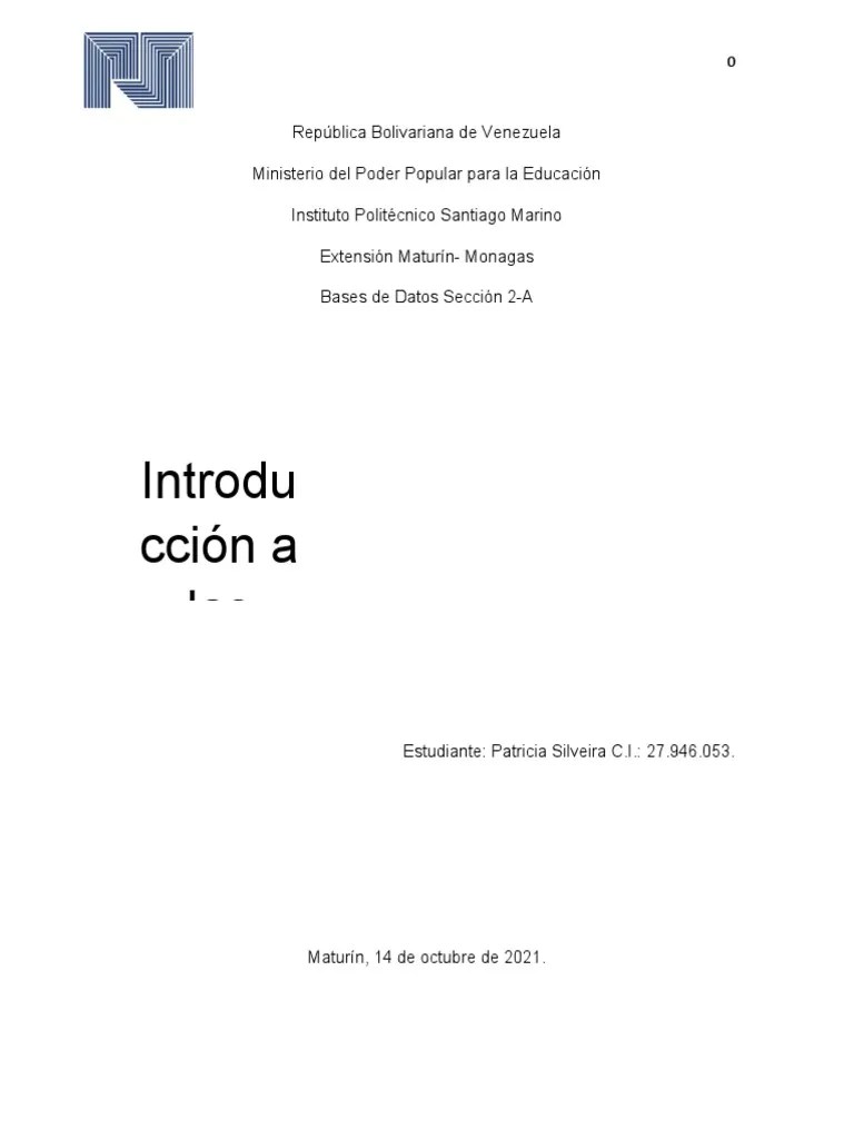 Trabajo Introduccion A Las Bases De Datos | PDF | Bases De Datos | Lenguaje De Programación