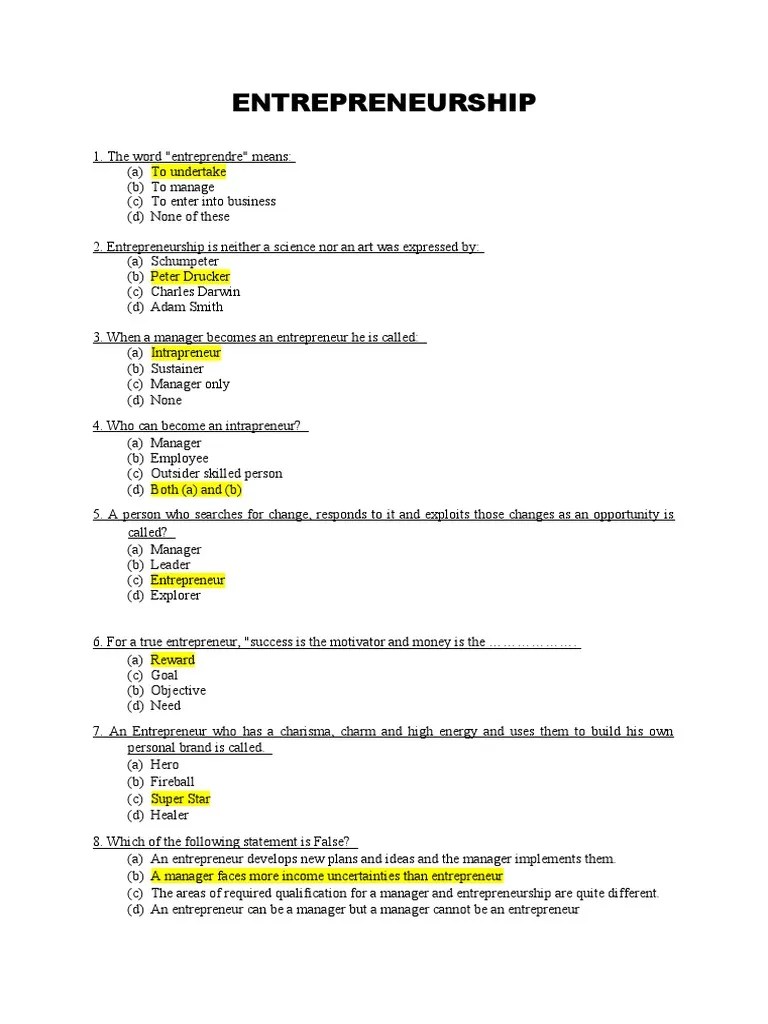 ENTREPRENEURSHIP-test Full All Chapters | PDF | Entrepreneurship | Business
