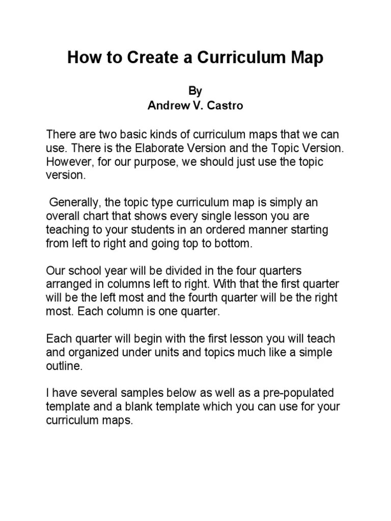 How To Create A Curriculum Map: By Andrew V. Castro | Download Free PDF ...