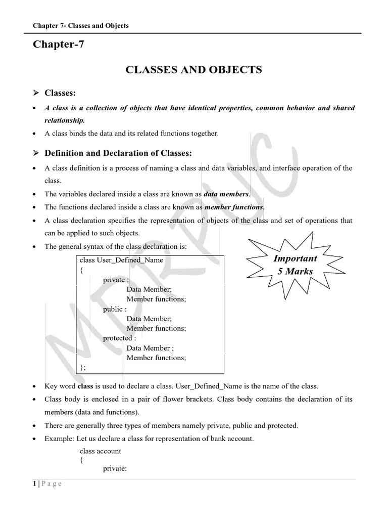 Chapter 7 Classes And Objects | PDF | Class (Computer Programming ...
