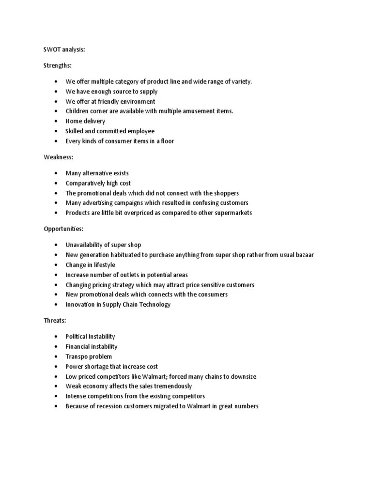 SWOT Analysis - Grocery | PDF | Retail | Swot Analysis