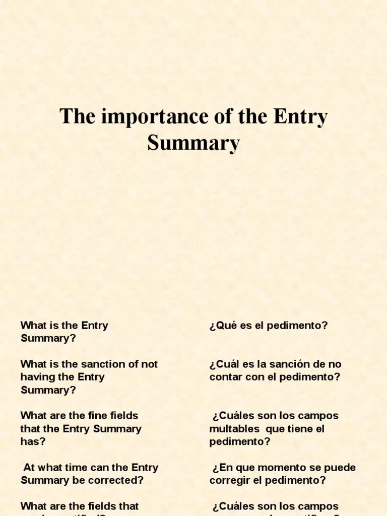 Importance Of The Entry Summary 2 | PDF | Aduana | Economias