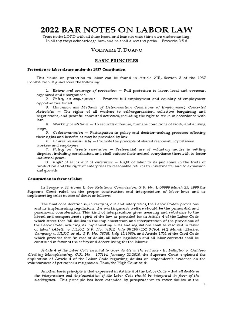 2022 Bar Notes On Labor Law | PDF | Employment | Labour Law