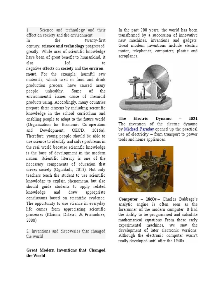 Science And Technology And Their Effect On Society And The Environment ...