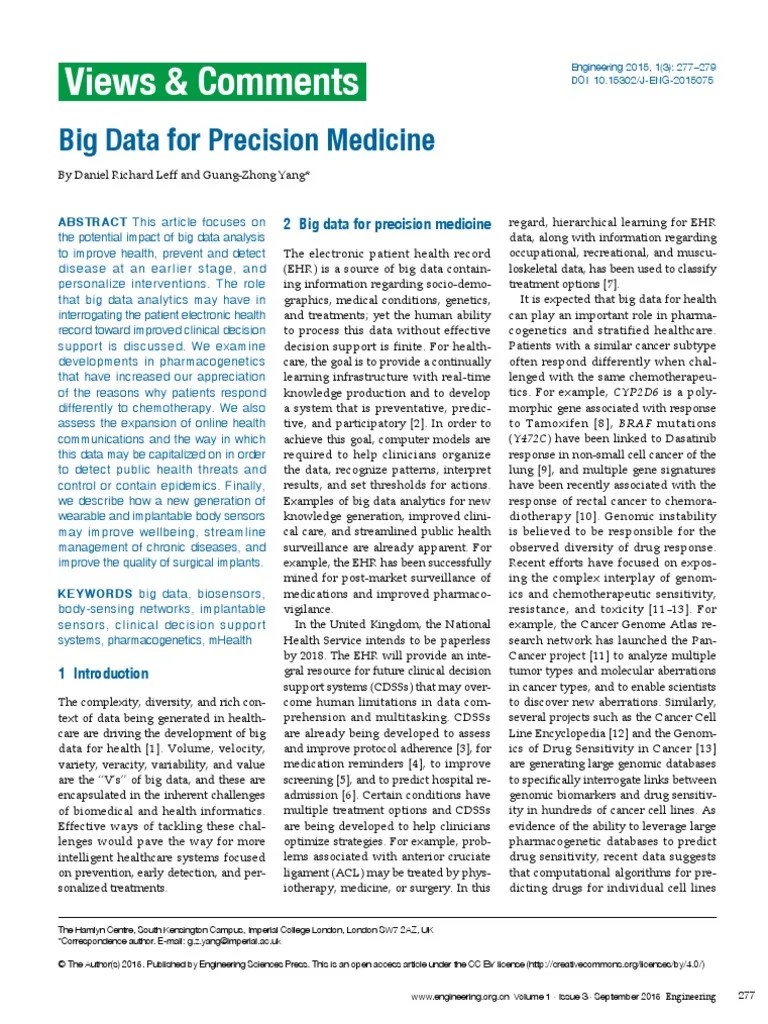 Views & Comments: Big Data For Precision Medicine | PDF | Electronic Health Record | Big Data