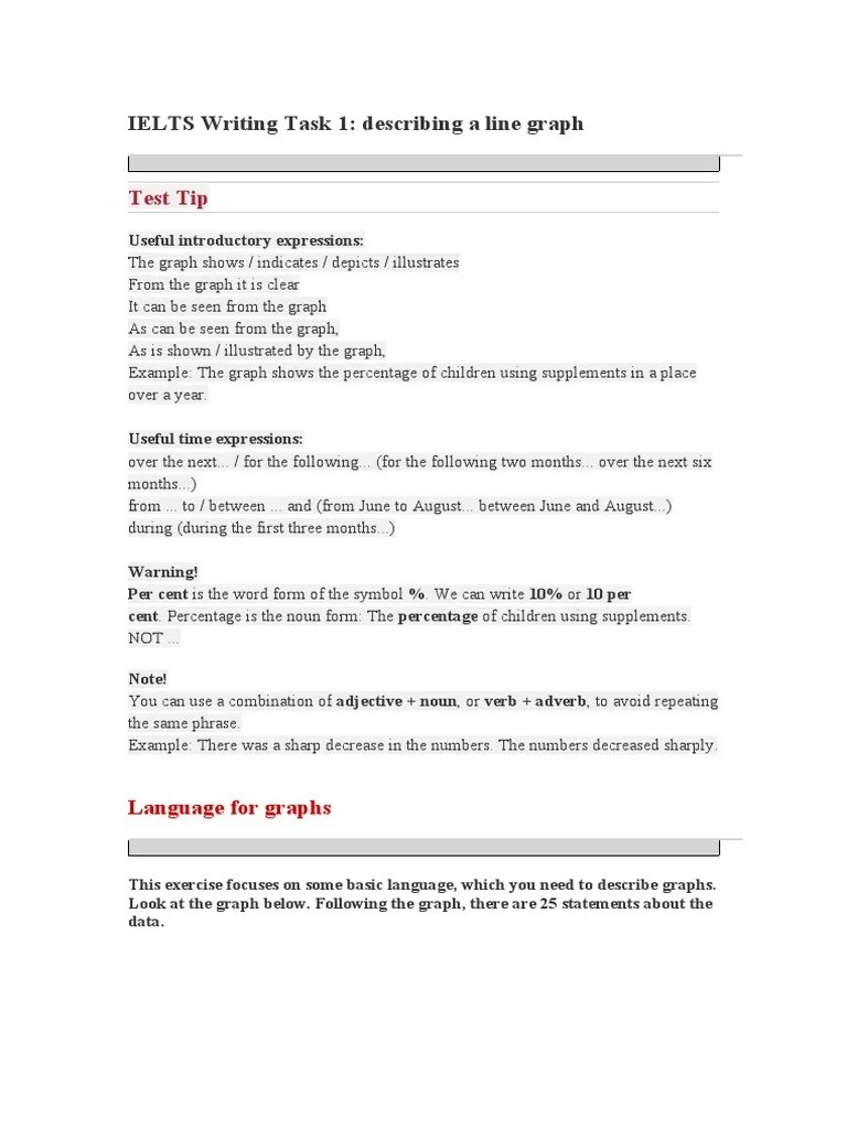 Test Tip: IELTS Writing Task 1: Describing A Line Graph | PDF | Verb | Linguistic Morphology