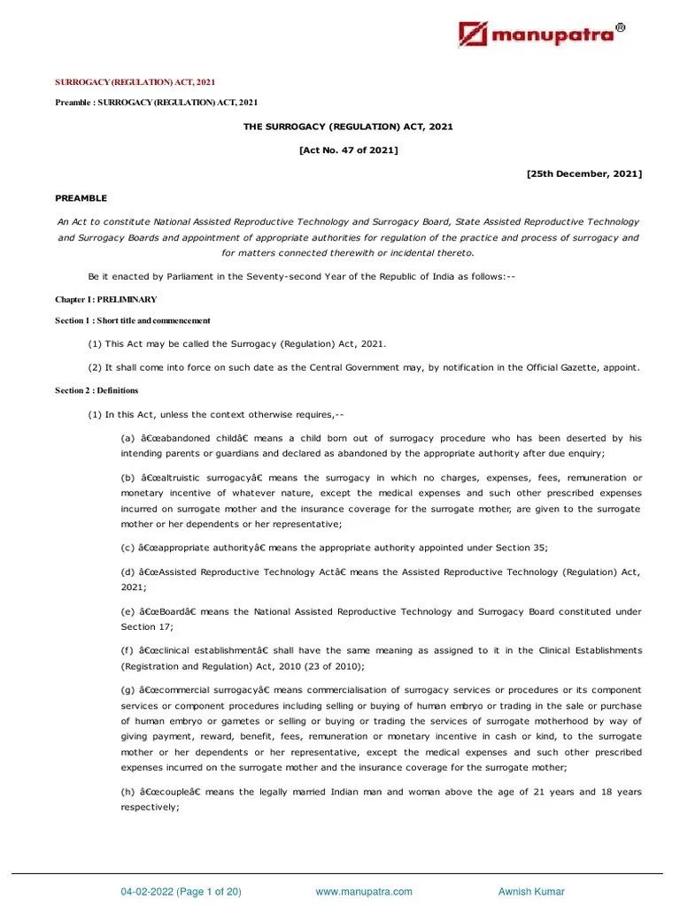 Surrogacy Regulation Act 2021 Central38408com420450 | PDF | Surrogacy | Mother