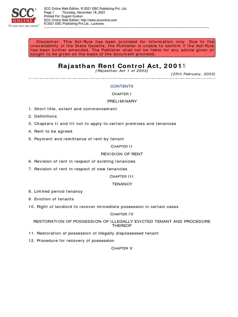 Rent Control Act 2001 | PDF | Leasehold Estate | Eviction