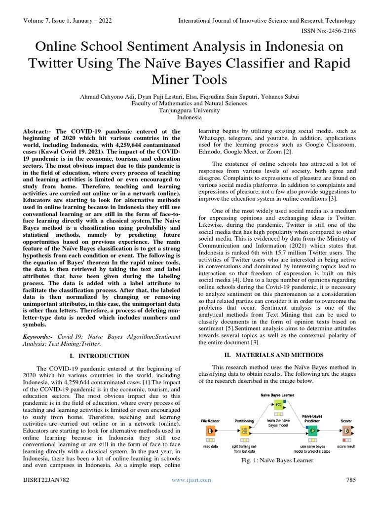 Online School Sentiment Analysis In Indonesia On Twitter Using The Naïve Bayes Classifier And ...