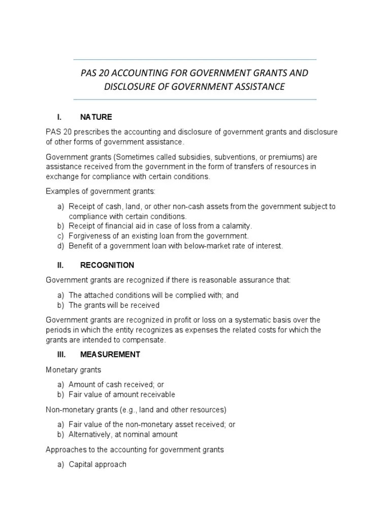 Pas 20 Accounting For Government Grants And Disclosure Of Government ...