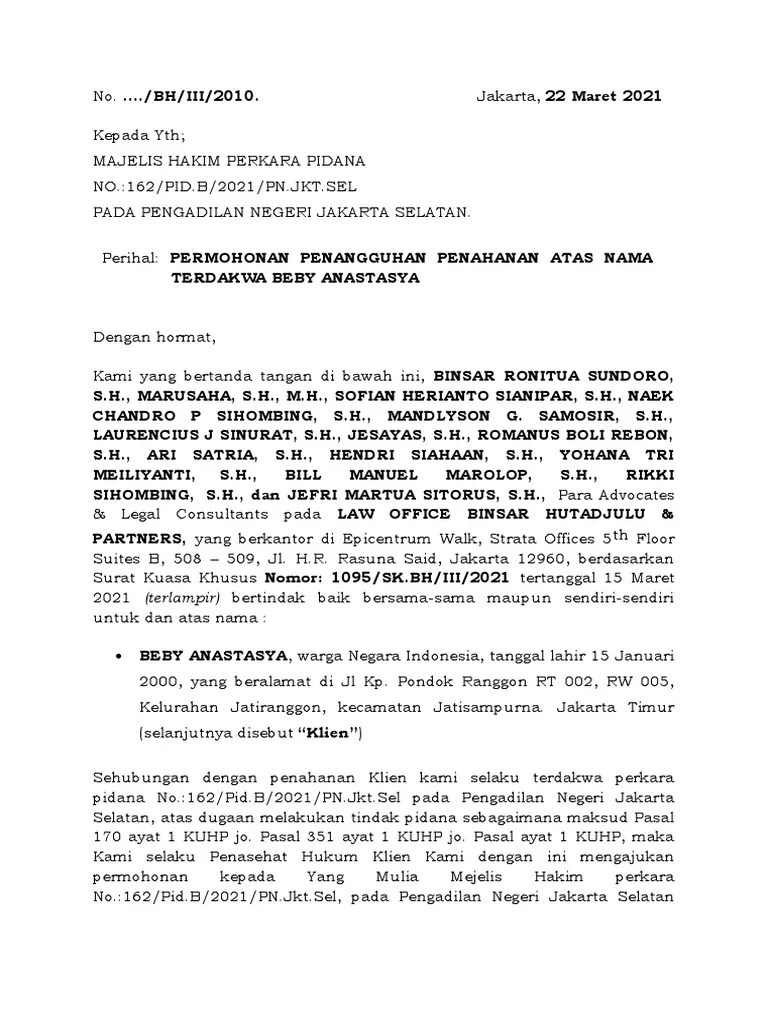 Beby - Surat Permohonan Penangguhan Penahanan | PDF