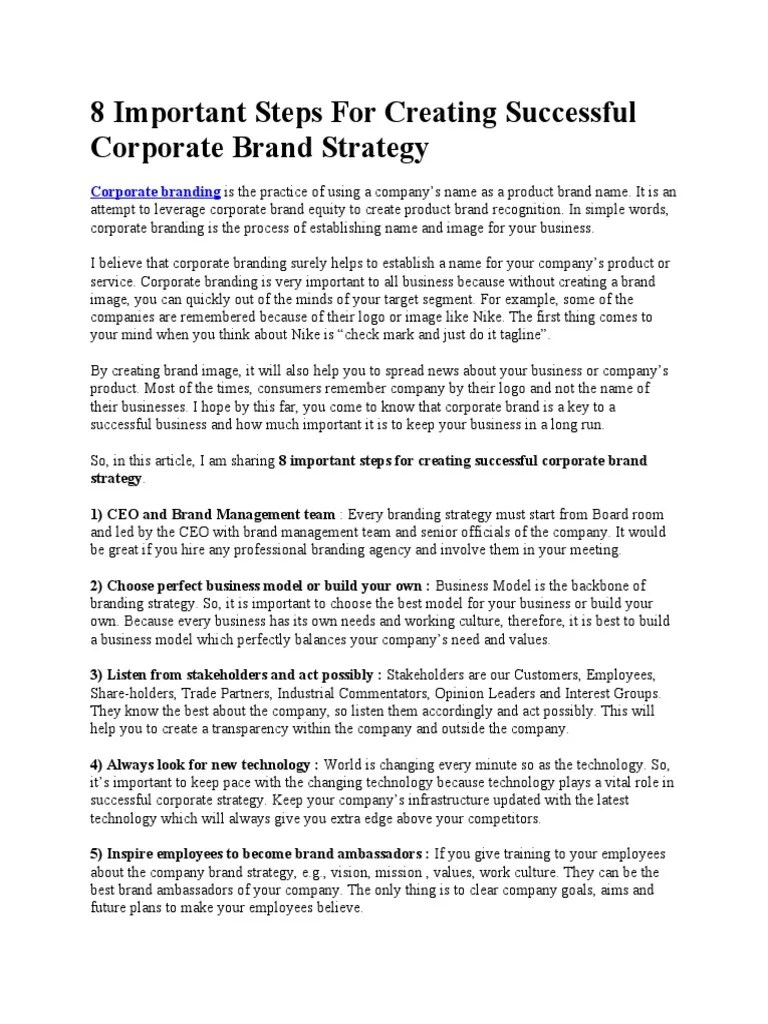 8 Important Steps For Creating Successful Corporate Brand Strategy ...