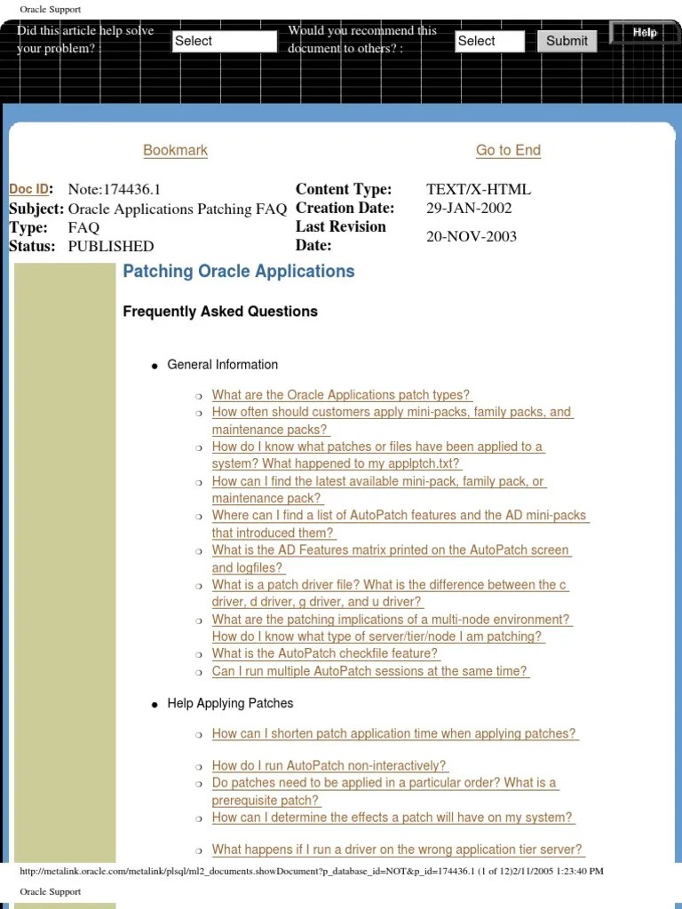 Faq On Patching | PDF | Oracle Database | Databases