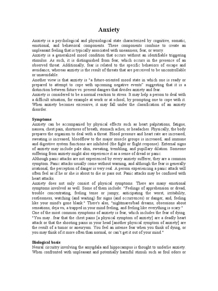 Anxiety | PDF | Anxiety | Fear