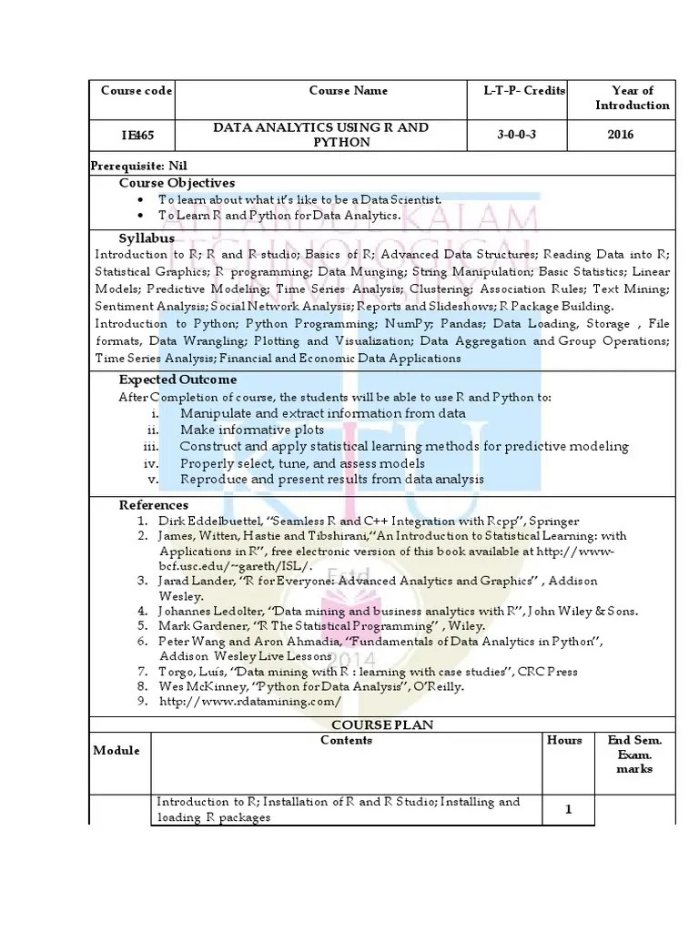 IE465 Data Analytics Using R And Python | PDF | Python (Programming ...