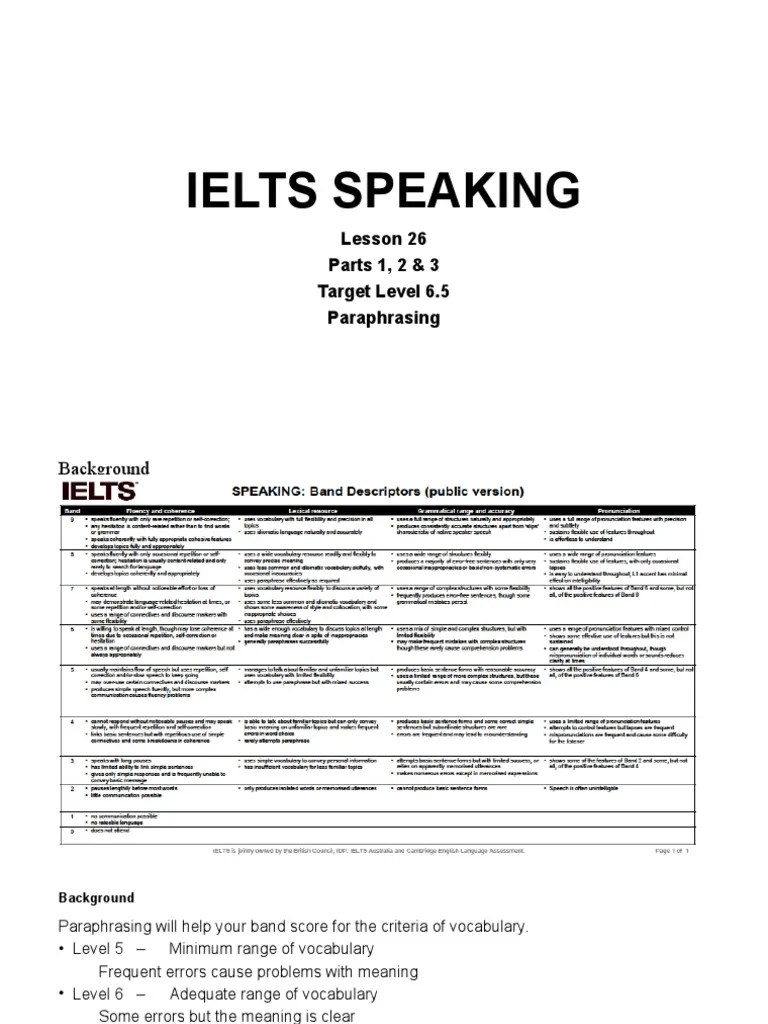 IELTS SPEAKING Lesson 26 Paraphrasing | PDF | Vocabulary | Noun