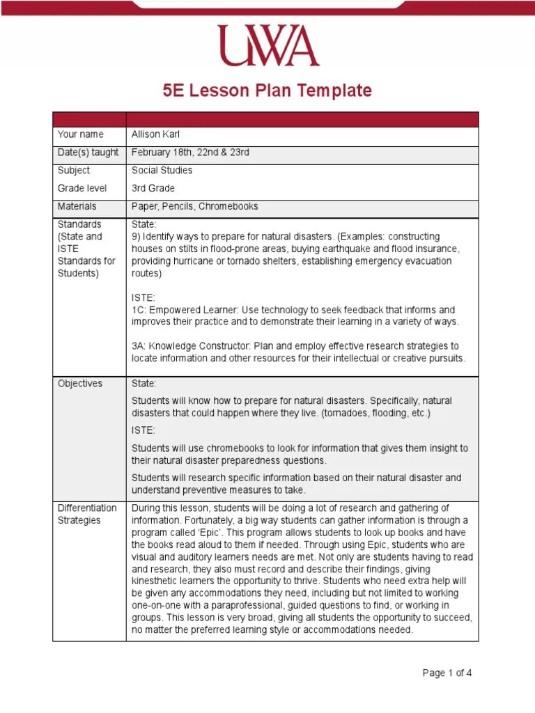 5E Lesson Plan Template | PDF | Learning | Educational Assessment