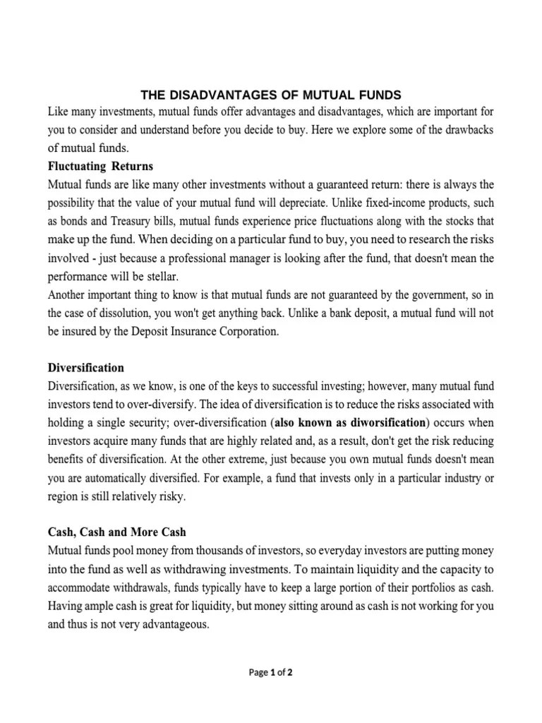 Disadvantages - Mutual Funds | PDF | Investment Fund | Mutual Funds