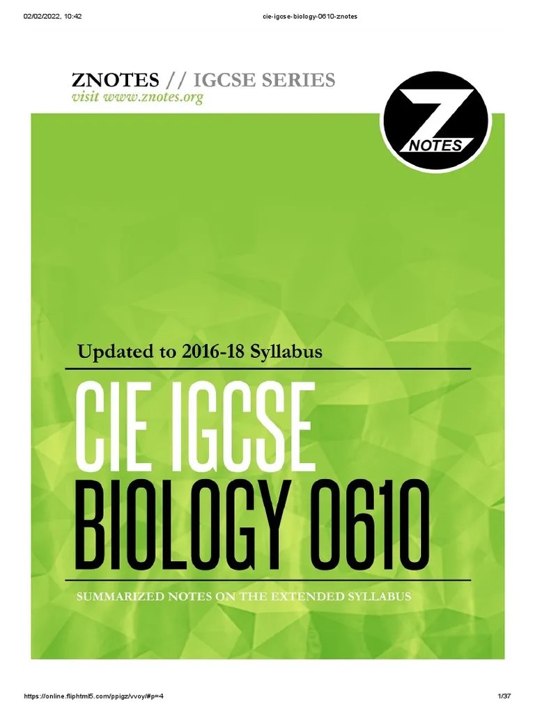 Cie Igcse Biology 0610 Znotes | PDF
