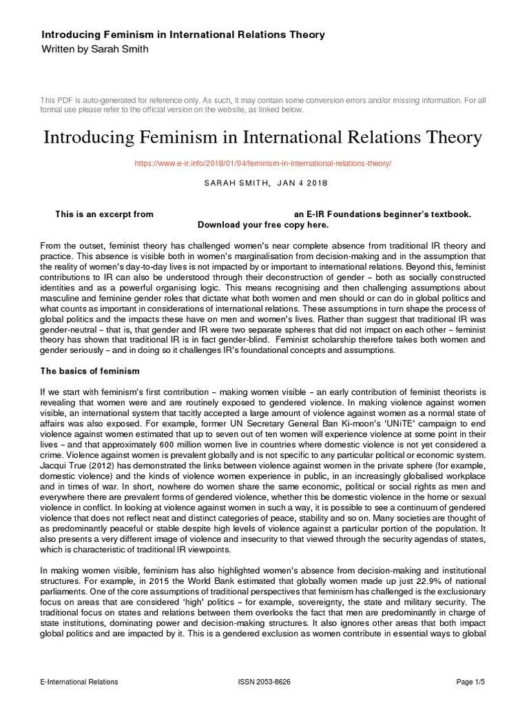 Introducing Feminism In International Relations Theory | PDF | Gender | Gender Studies
