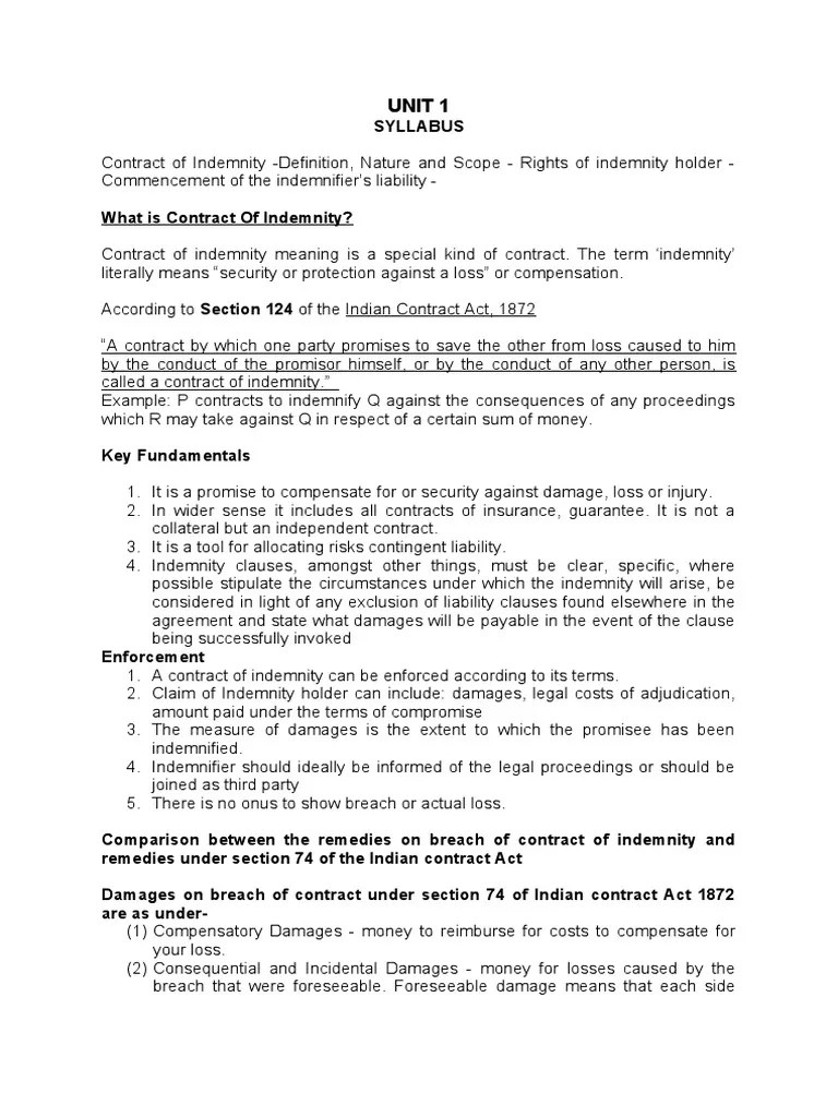 KSLU Contract II Reading Material | PDF | Indemnity | Guarantee