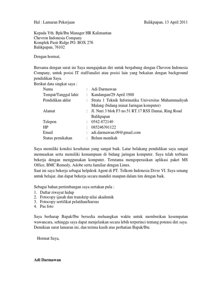 Lowongan kerja migas terbaru total e&p indonesia 21 februari 2015. 8 Contoh Surat Lamaran Kerja Ke Pt Chevron 8000 Contoh Surat Lamaran Kerja Terbaik Dan Terbaru
