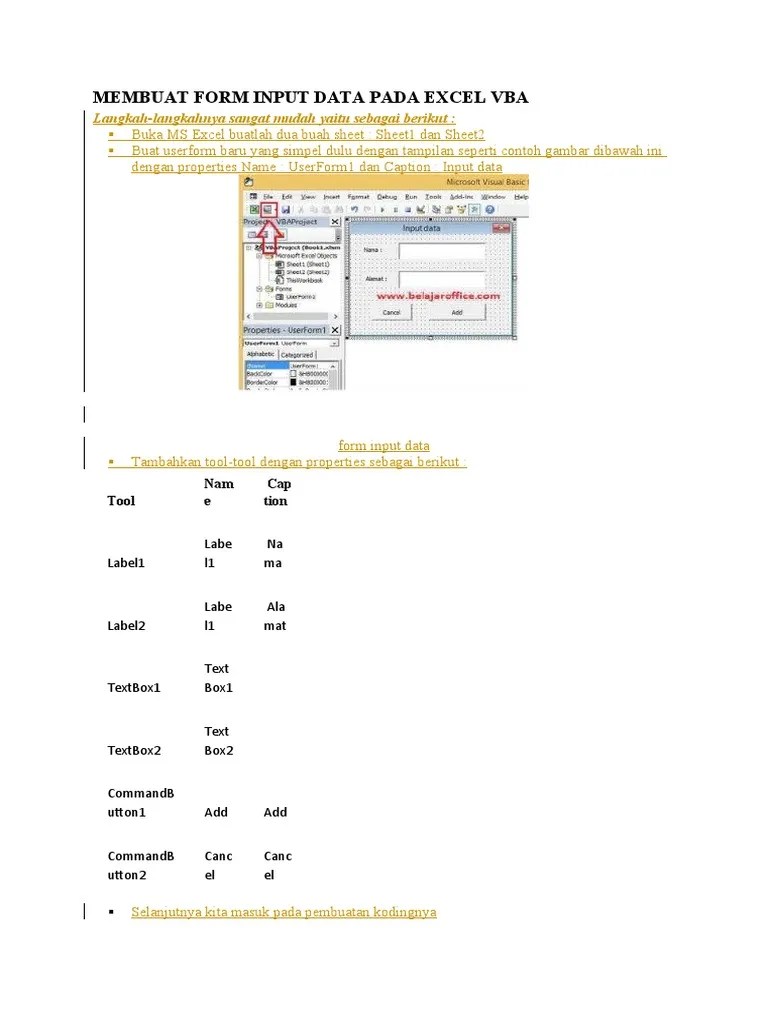 Membuat Form Input Data Pada Excel Vba | PDF