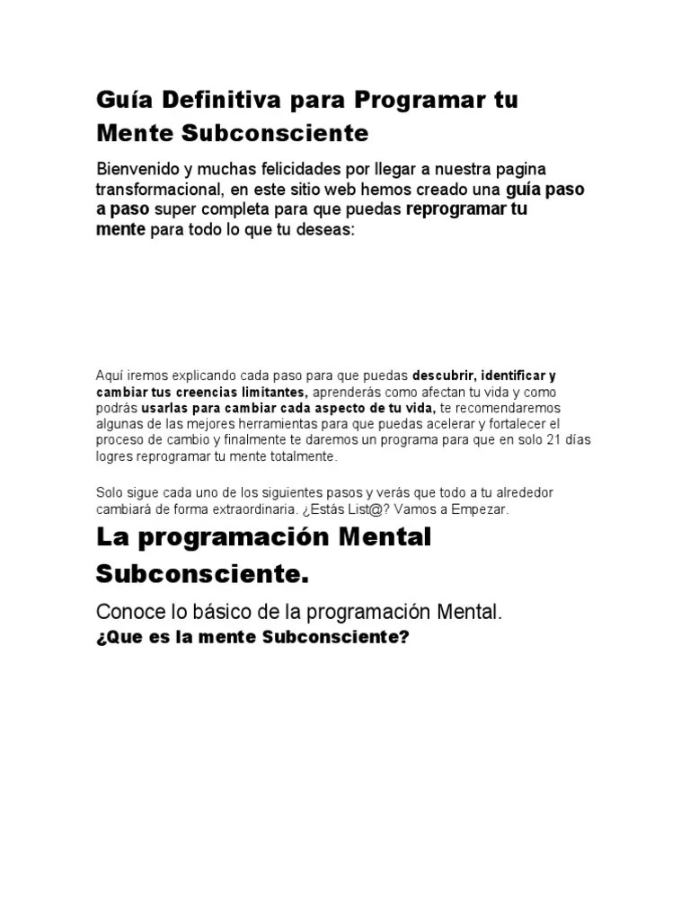 Guía Definitiva Para Programar Tu Mente Subconsciente | PDF | Mente | Amor