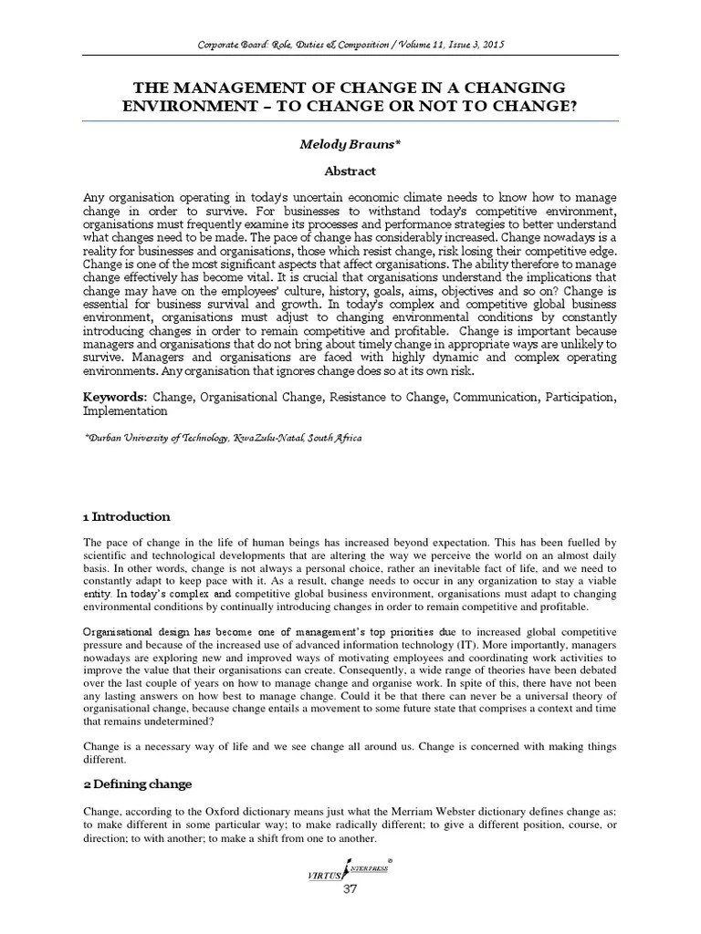 The Management Of Change | PDF | Change Management | Organizational ...