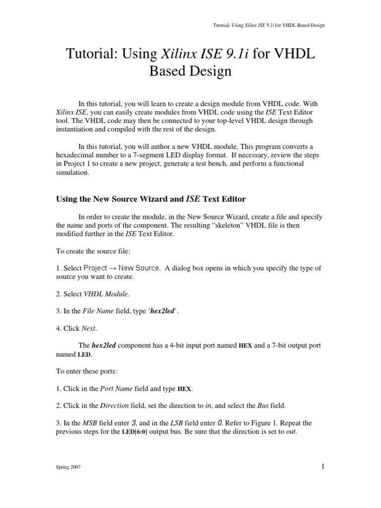Tutorial: Using Xilinx ISE 9.1i For VHDL Based Design | PDF | Vhdl ...