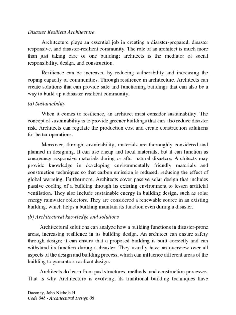 Disaster Resilent Architecture | PDF | Climate Resilience | Architect