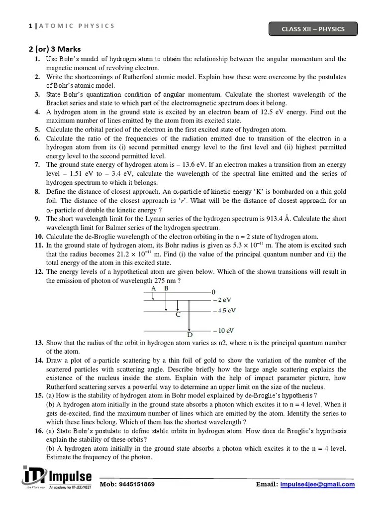 2 (Or) 3 Marks: Atomic Physics | PDF | Atoms | Electron