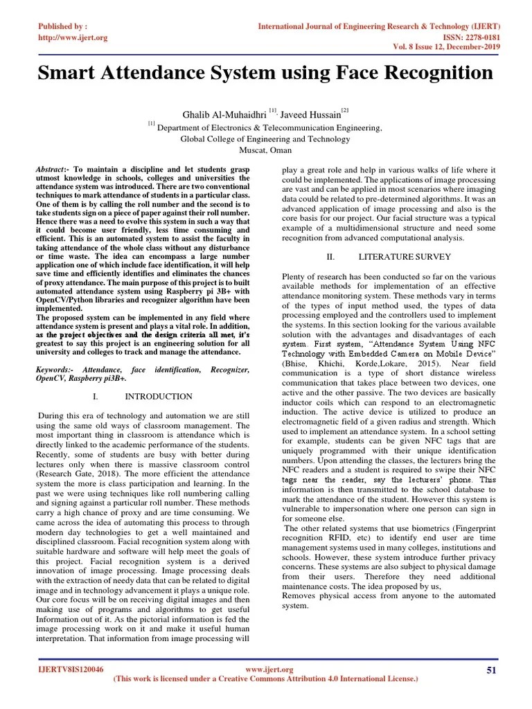 Smart Attendance System Using Face Recognition | PDF | Computing ...