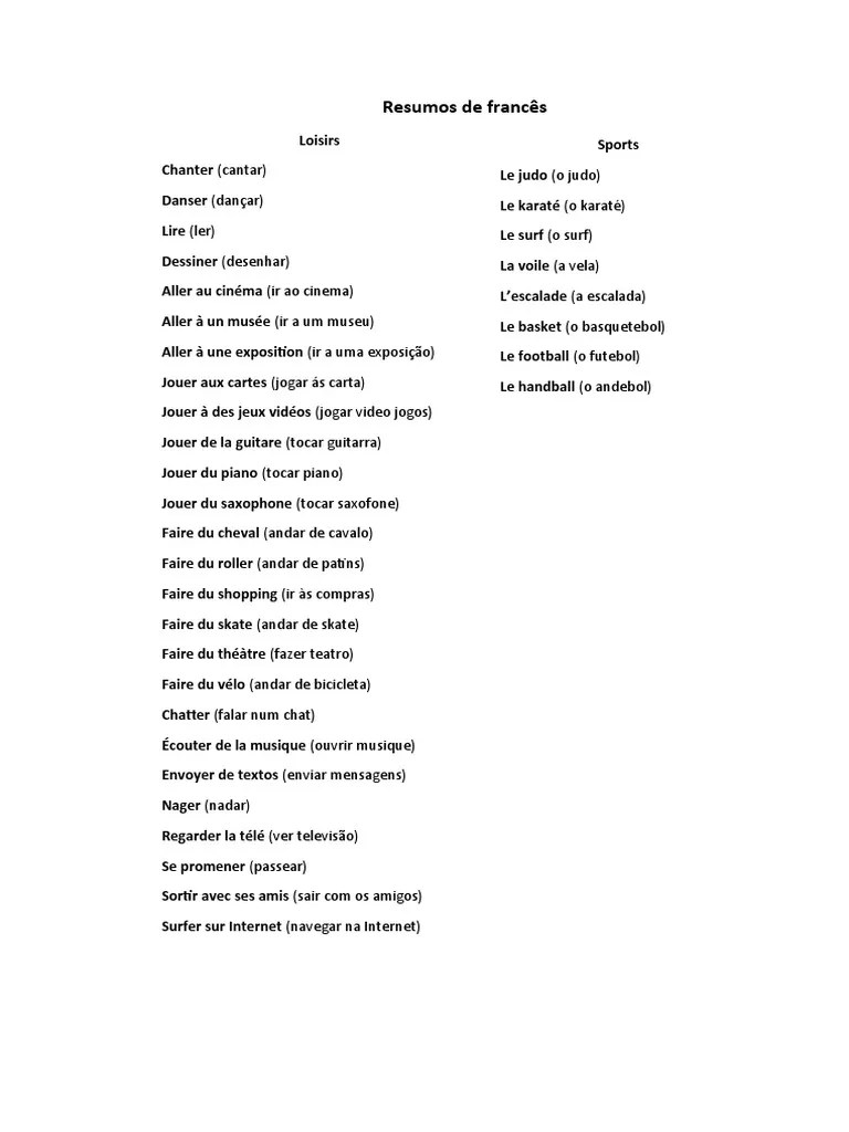 Resumos De Francês | PDF | Sports D'été