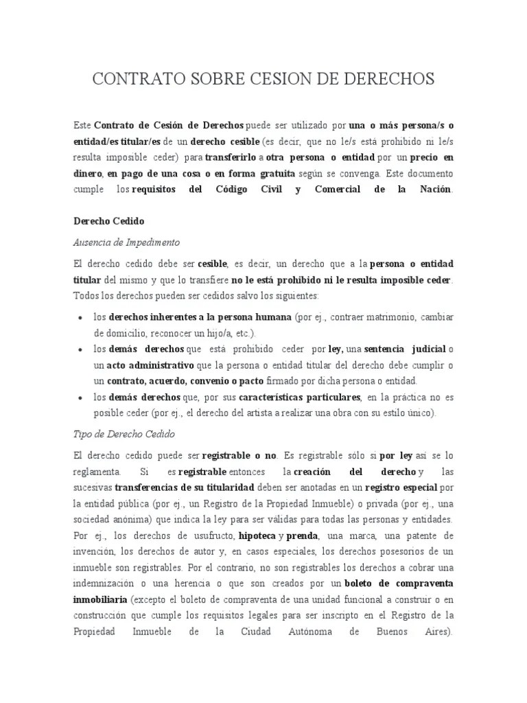Contrato Sobre Cesion De Derechos | PDF | Pagos | Propiedad