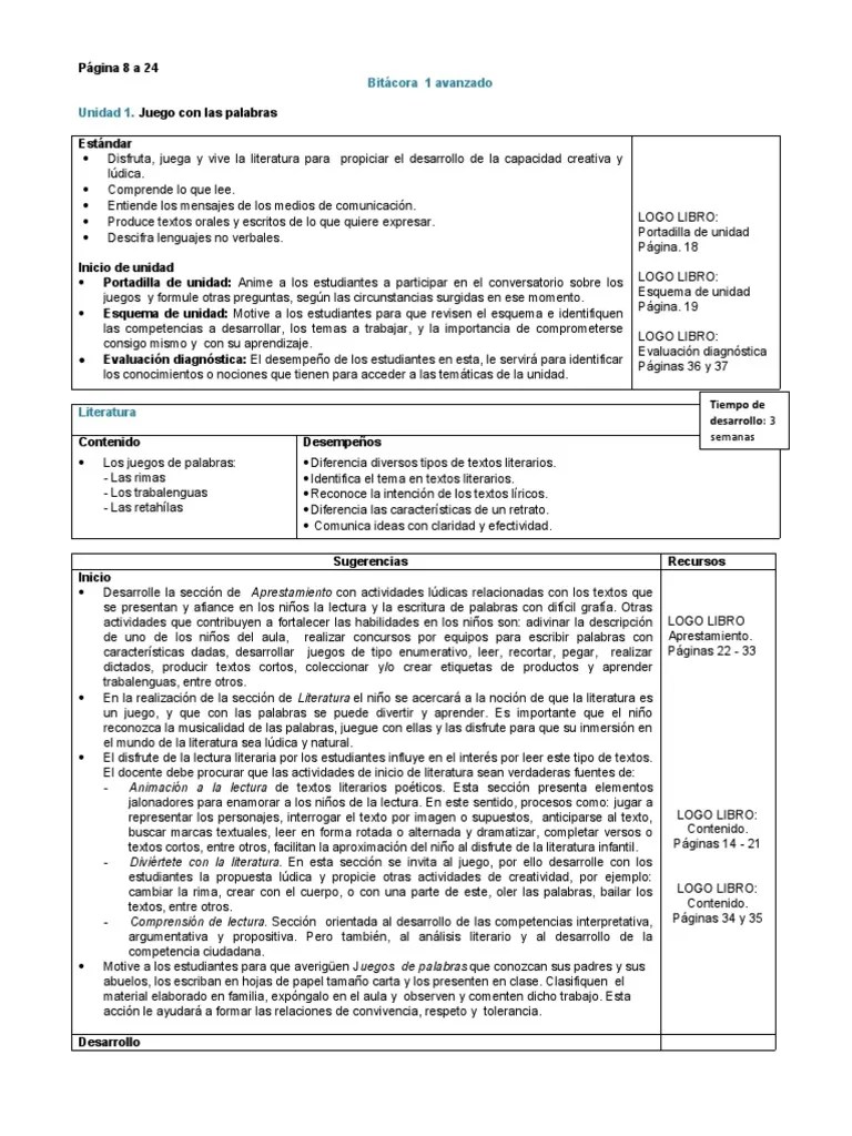 Bitácora Lenguaje 1 Avanzado | PDF | Evaluación | Aprendizaje