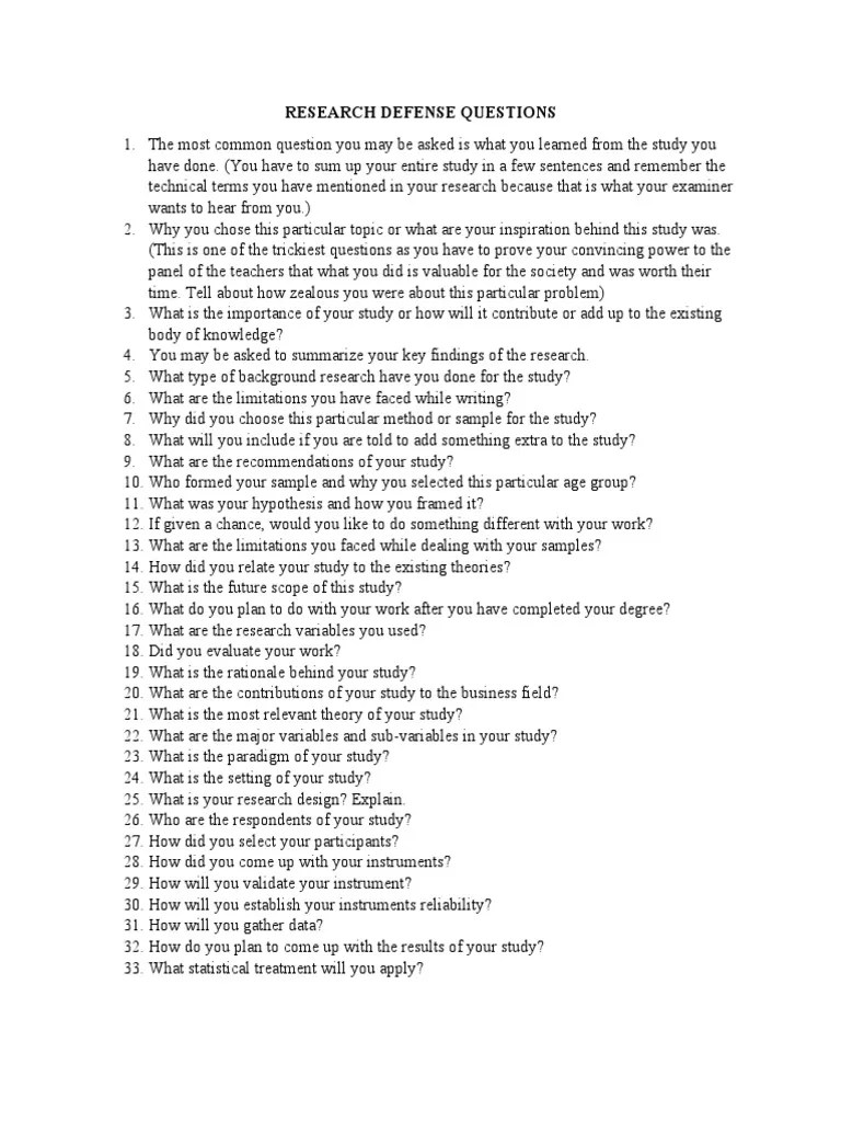 6research Defense Questions Sample | PDF | Analysis | Methodology