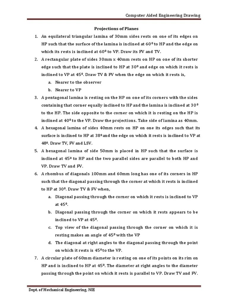Projection Of Planes | PDF | Perpendicular | Geometric Shapes