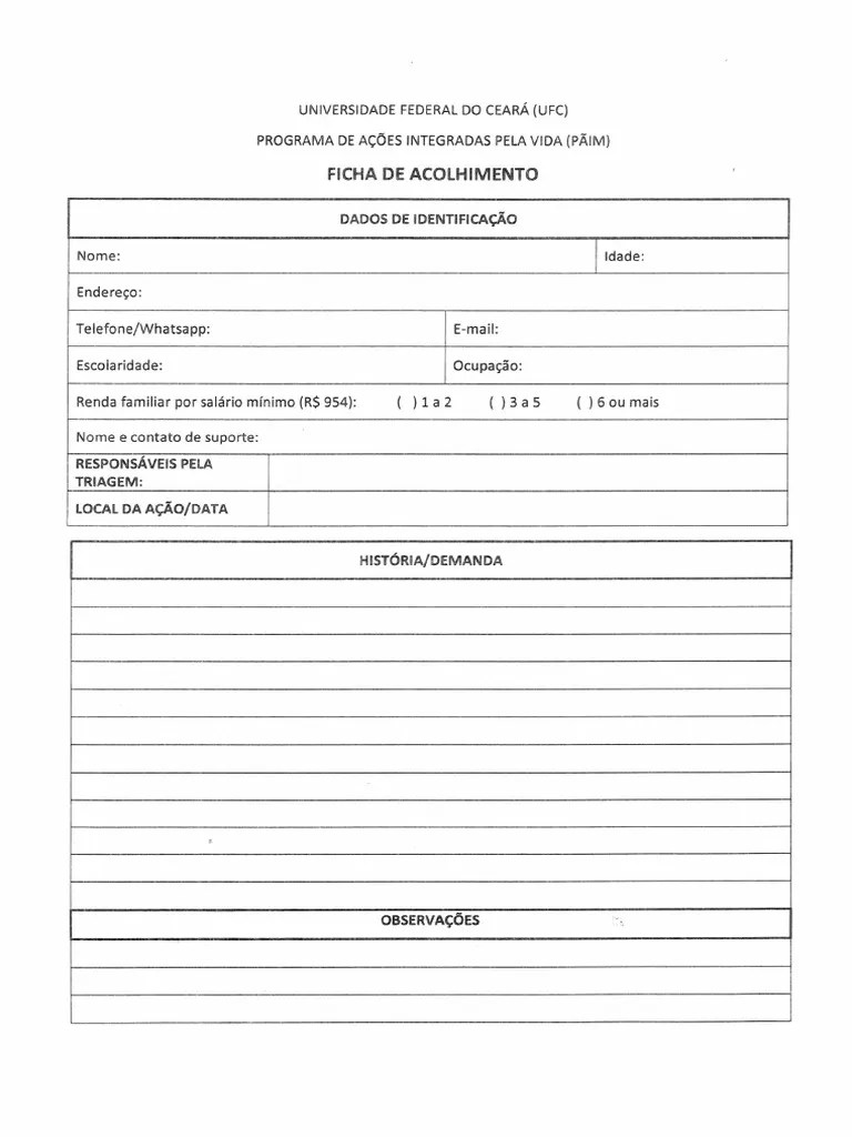 Ficha Acolhimento | PDF
