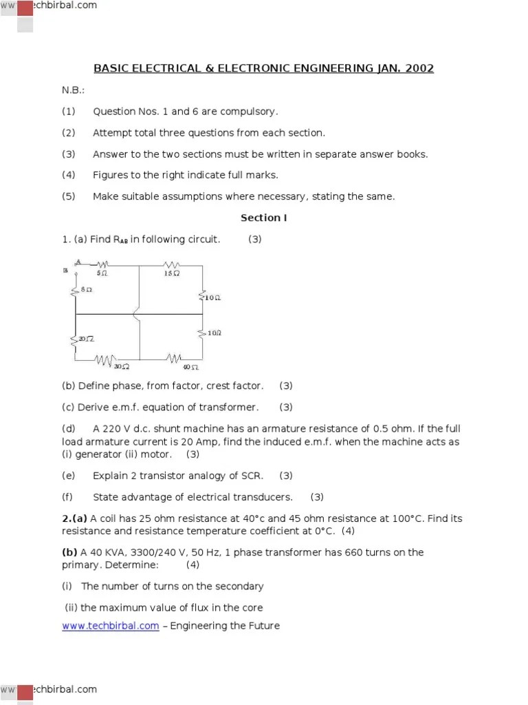Basic Electrical & Electronics Engineering (6 Yrs FRM Jan 02) | PDF | Rectifier | Series And ...