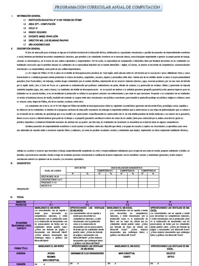 Programación Curricular 2 Computacion | PDF | Aprendizaje | Evaluación