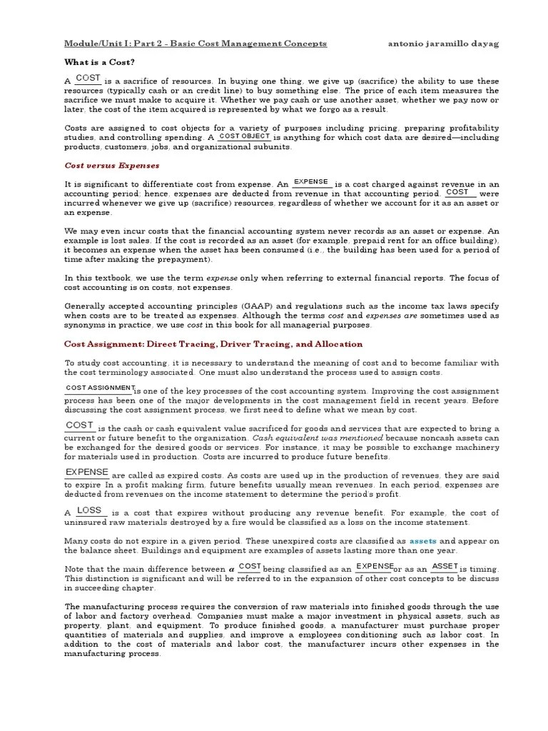 Unit 1 Part 2 W - Answers | PDF | Cost Of Goods Sold | Expense
