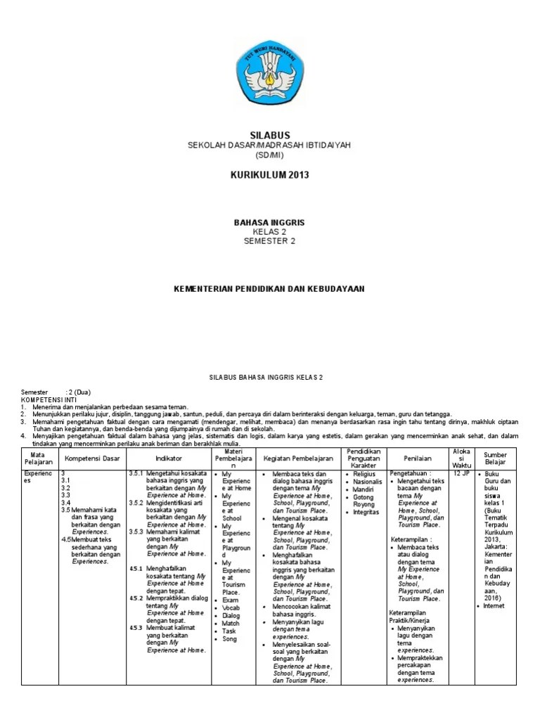 Silabus Bahasa Inggris Kelas 2 | PDF