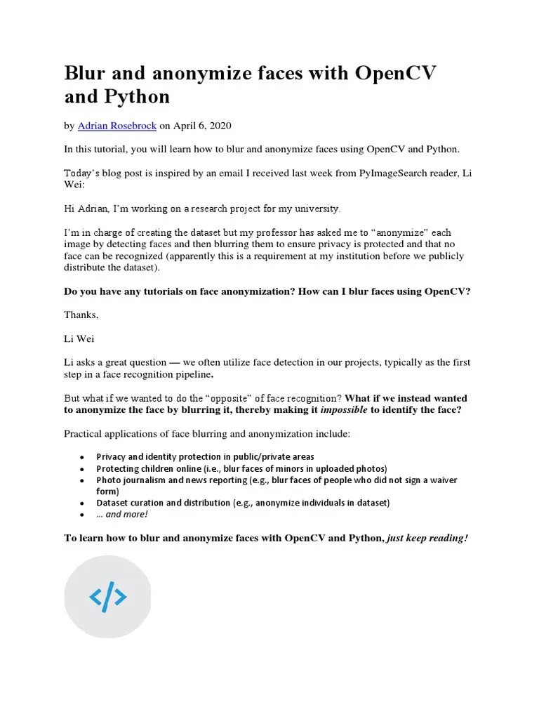 Blur And Anonymize Faces With OpenCV And Python | PDF | Convolution ...