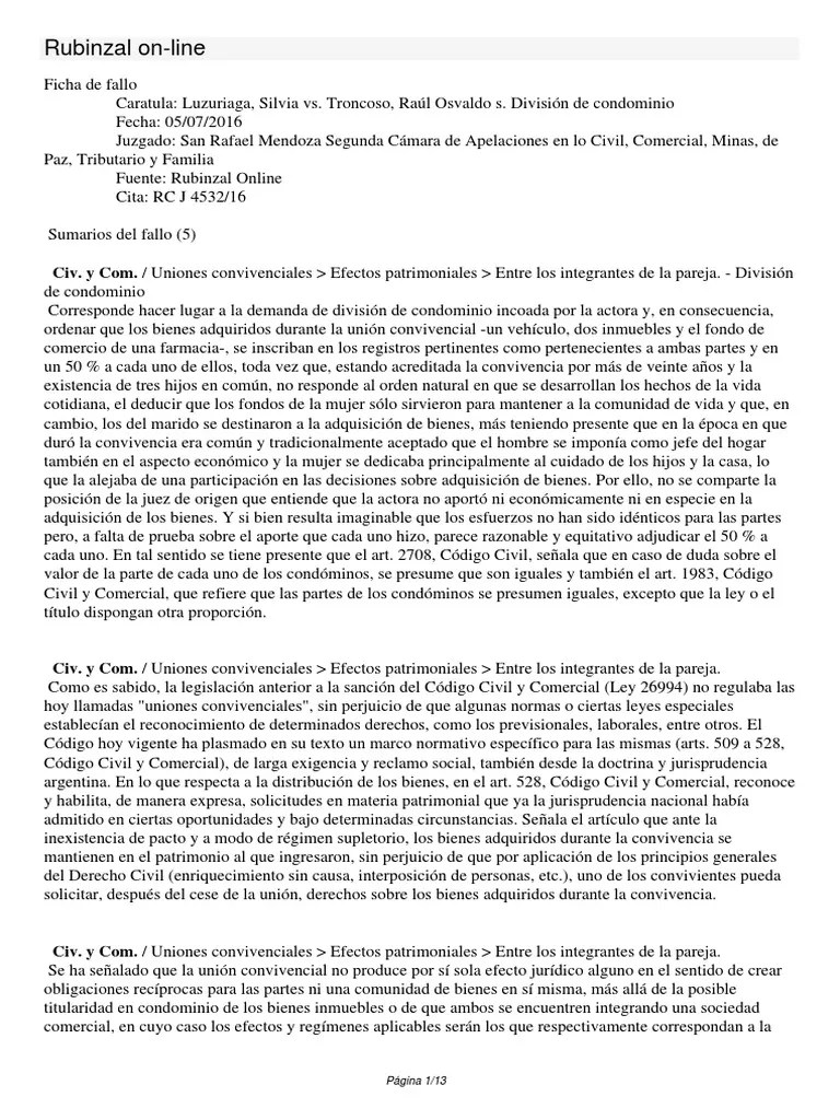 Uniones Convivenciales Efectos Patrimoniales Entre Los Integrantes De La Pareja. - División De ...