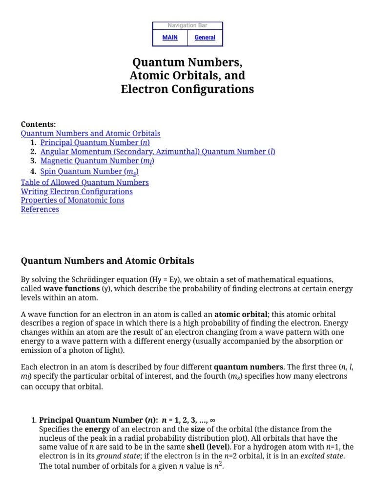 Quantum Numbers, Atomic Orbitals, And Electron Configurations | PDF