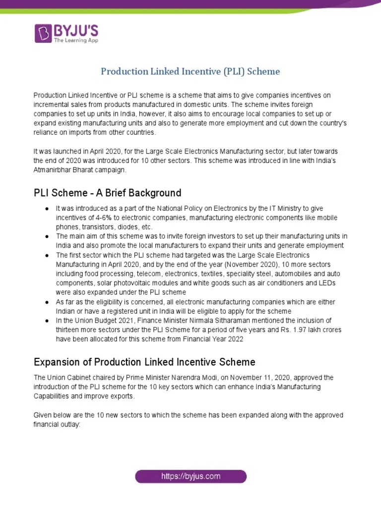 Production Linked Incentive (PLI) Scheme | PDF | Economies
