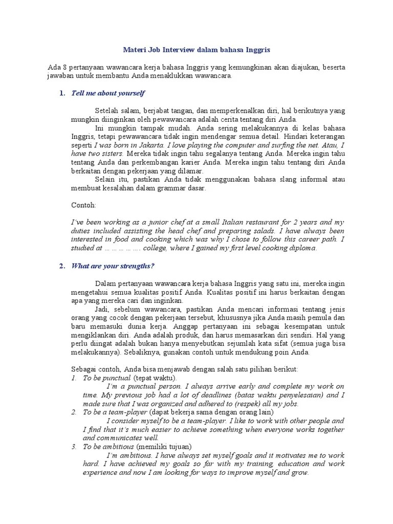 Materi Job Interview Dalam Bahasa Inggris | PDF